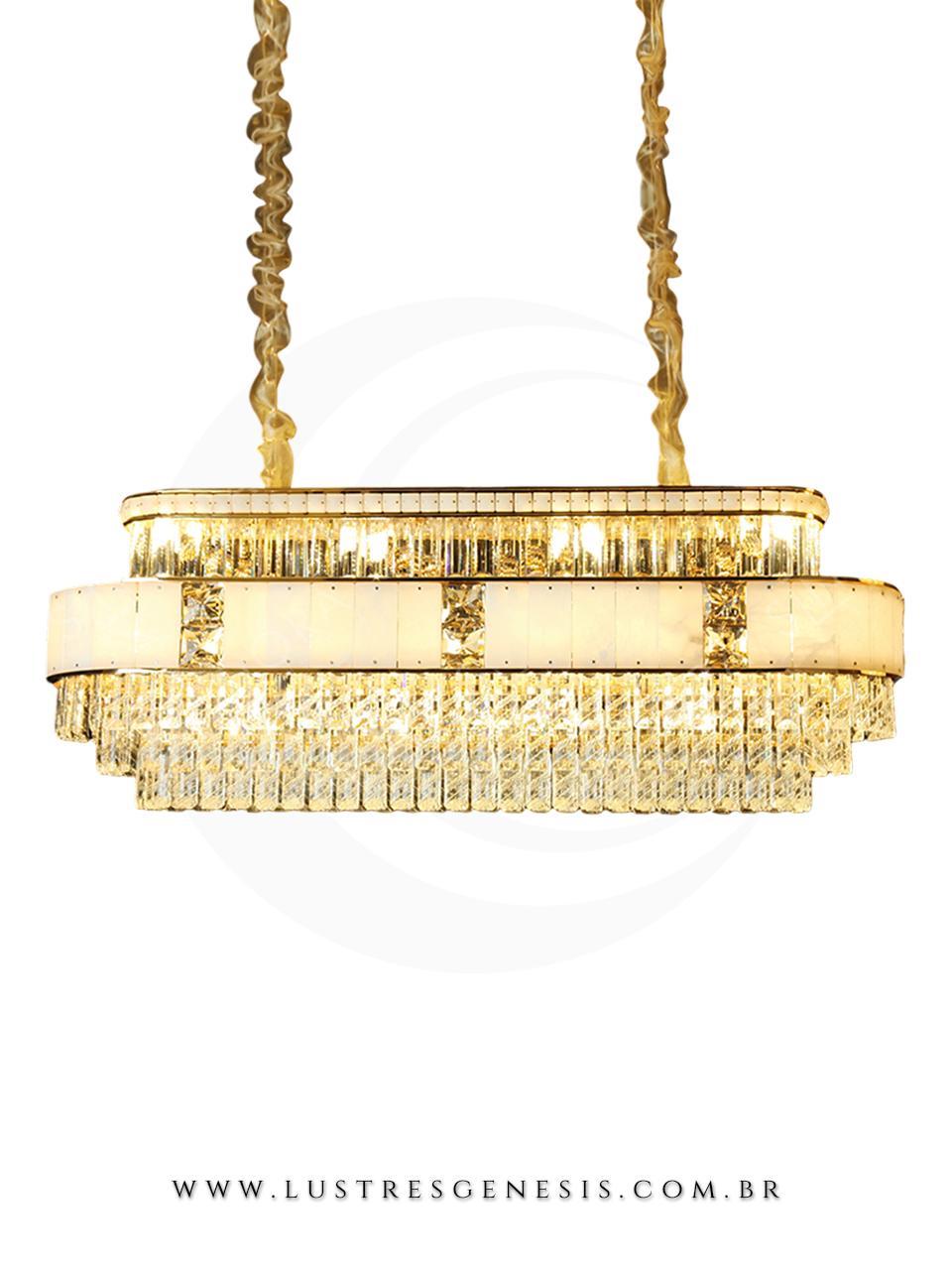 Luminaria de Teto Pendente Contemporaneo Dourado Cristal 80cm, Sala de Estar, Sala de Jantar, Hall de Entrada, Mesa Area Gourmet